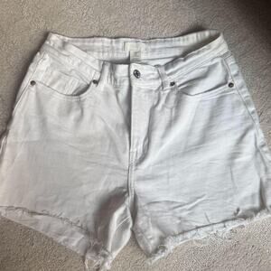 White denim high rise shorts